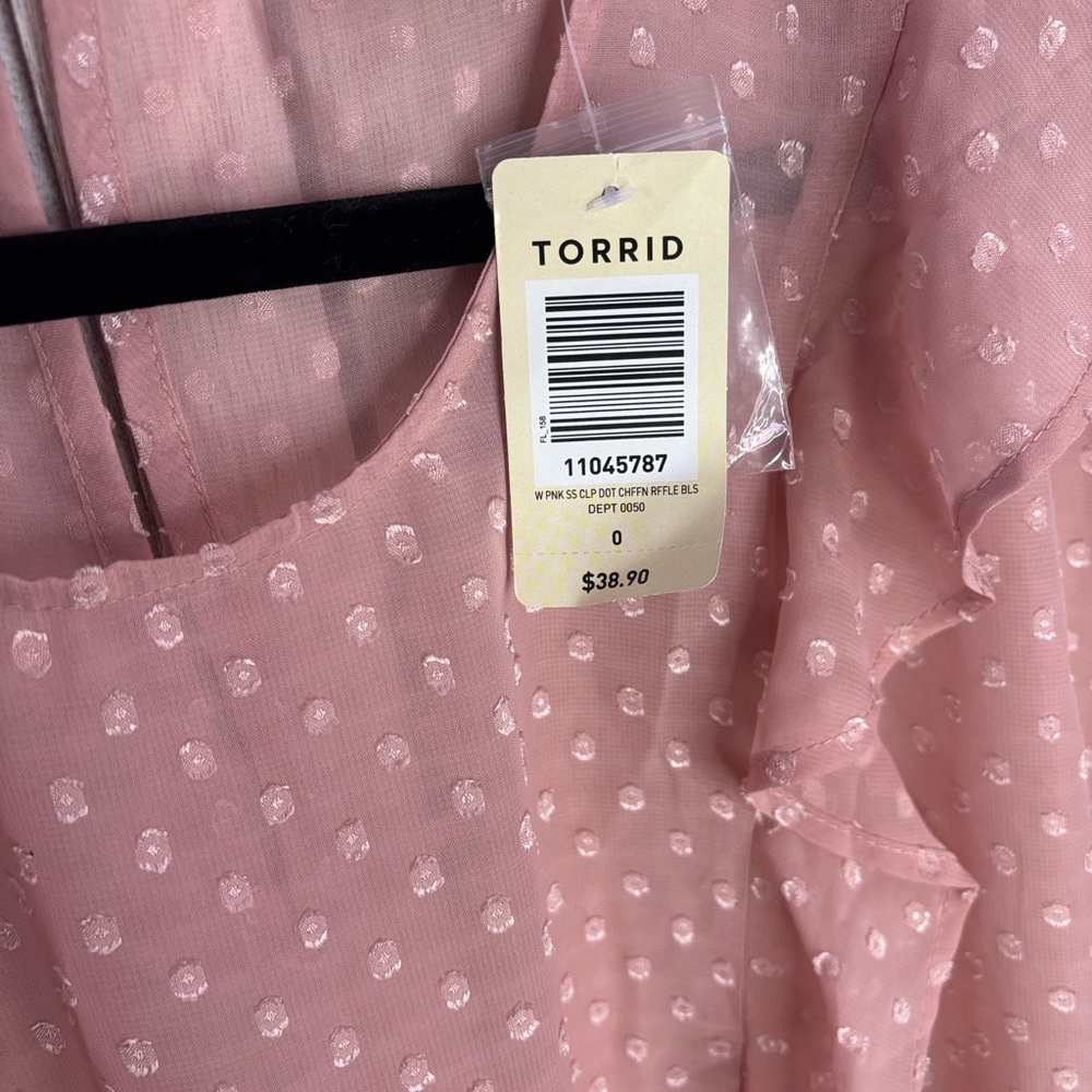 Torrid Blush Ruffled Sheer Dot Blouse Size Large 0 - Picture 9 of 9